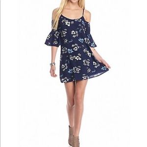 Jealous Tomato Blue Floral Cold Shoulder Dress